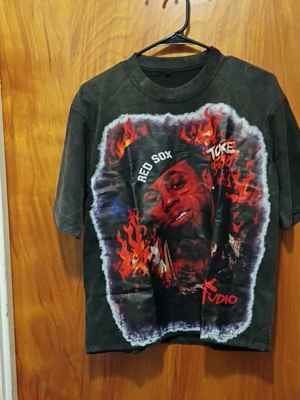 Black Graphic Tee Featuring Little Wayne,1K Studio With  Red Flames - Unbranded